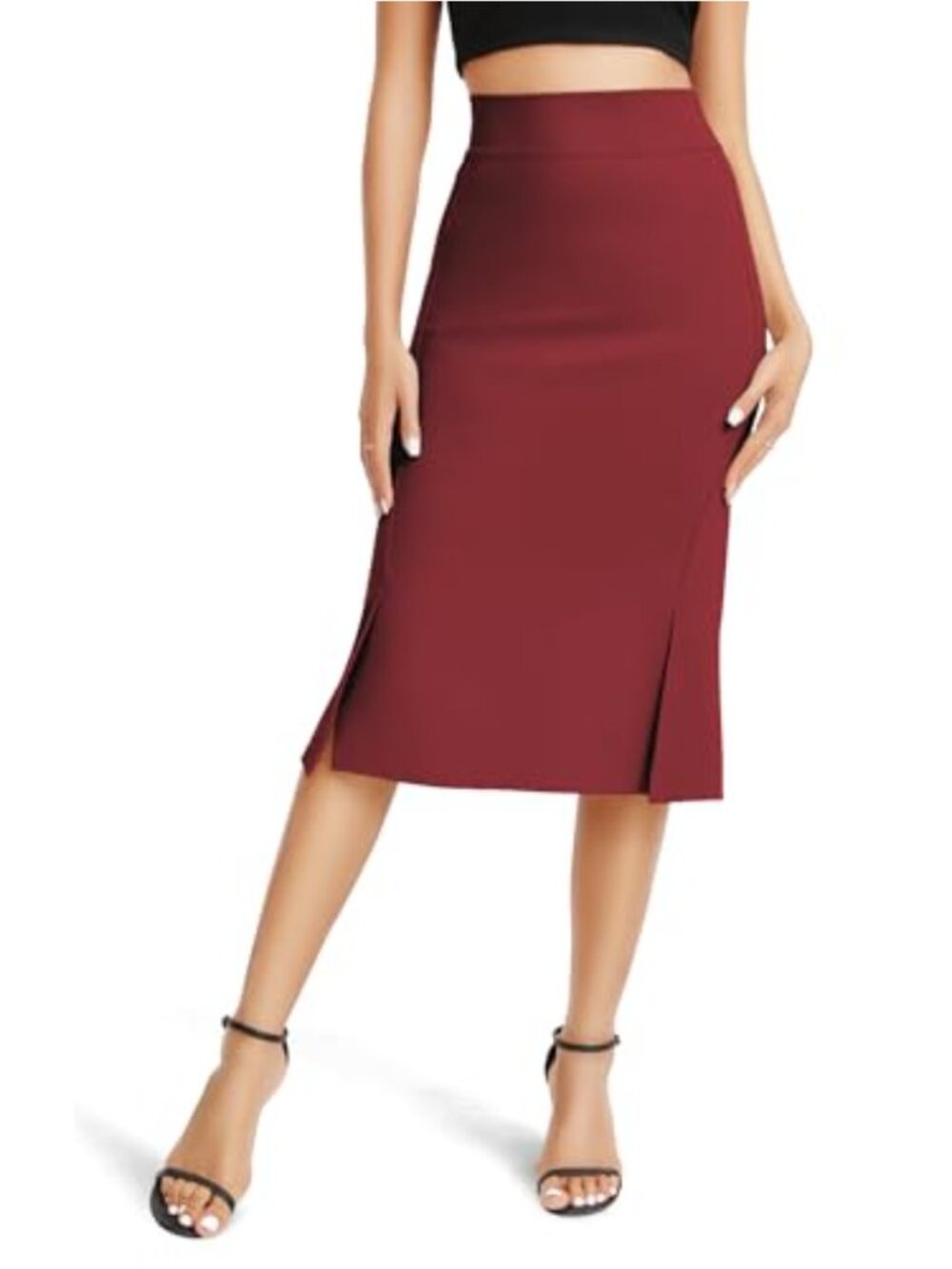 Women's Stretch Fishtail Pencil Skirt High Waist Midi with Slit